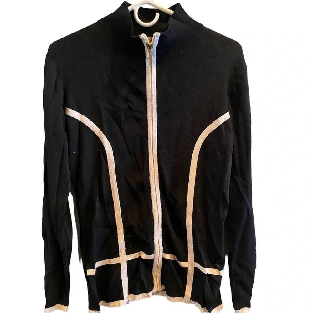 VINTAGE COMO EUC WOMENS BLACK ZIP SWEATER CARDIGAN WINTER TOP SHIRT SIZE S SMALL